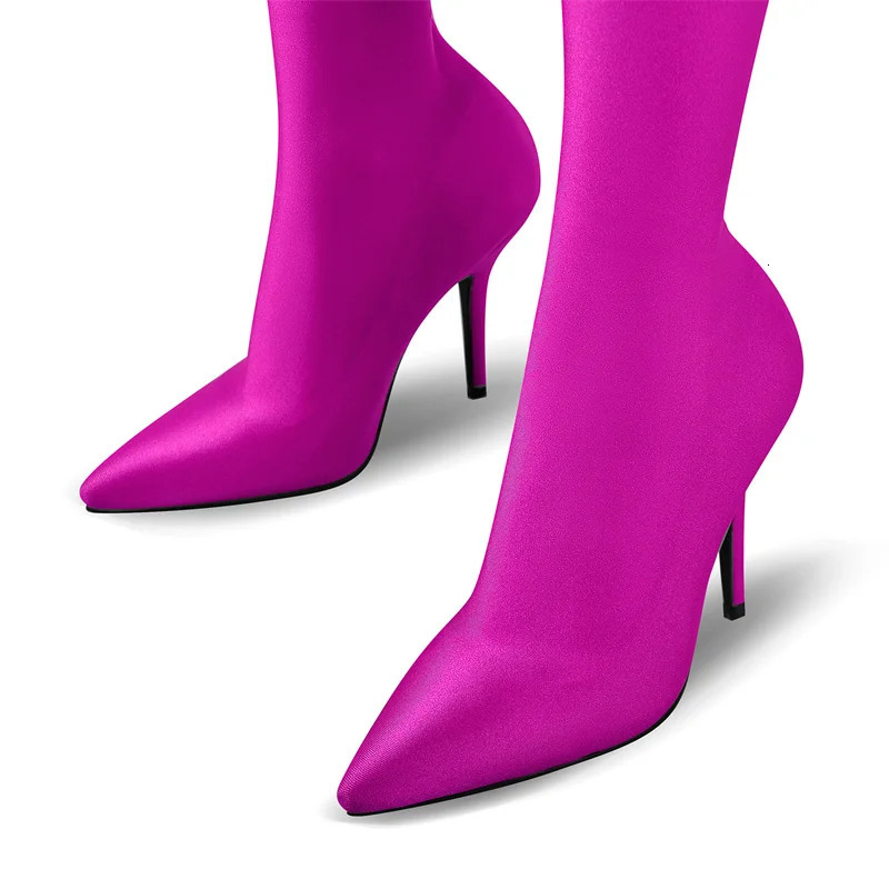 Onlymaker Women Rose Red Stretch Stiletto Pant Boot In Fuia Over The Knee Elastic Slim Pantyhose Sexy Stocking Boots 240515 7d42
