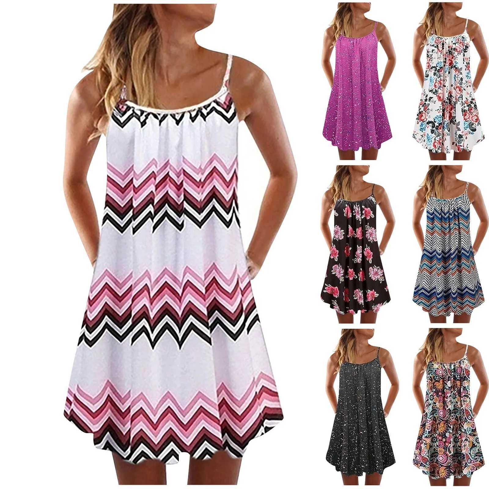 Basic Casual Dresses Womens Dress Fashion Summer Vest Slveless Bohemian Print Loose Tank Large Dress Casual Cocktail Dresses Y240515