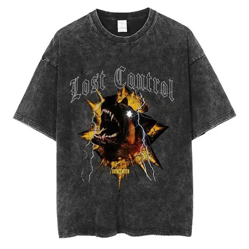 Men's T-Shirts Men Washed Vintage Short Slve T Shirts Hip Hop Rottweiler Doberman Graphic T-shirt Mens Cotton Oversized T shirt Strtwear T240515