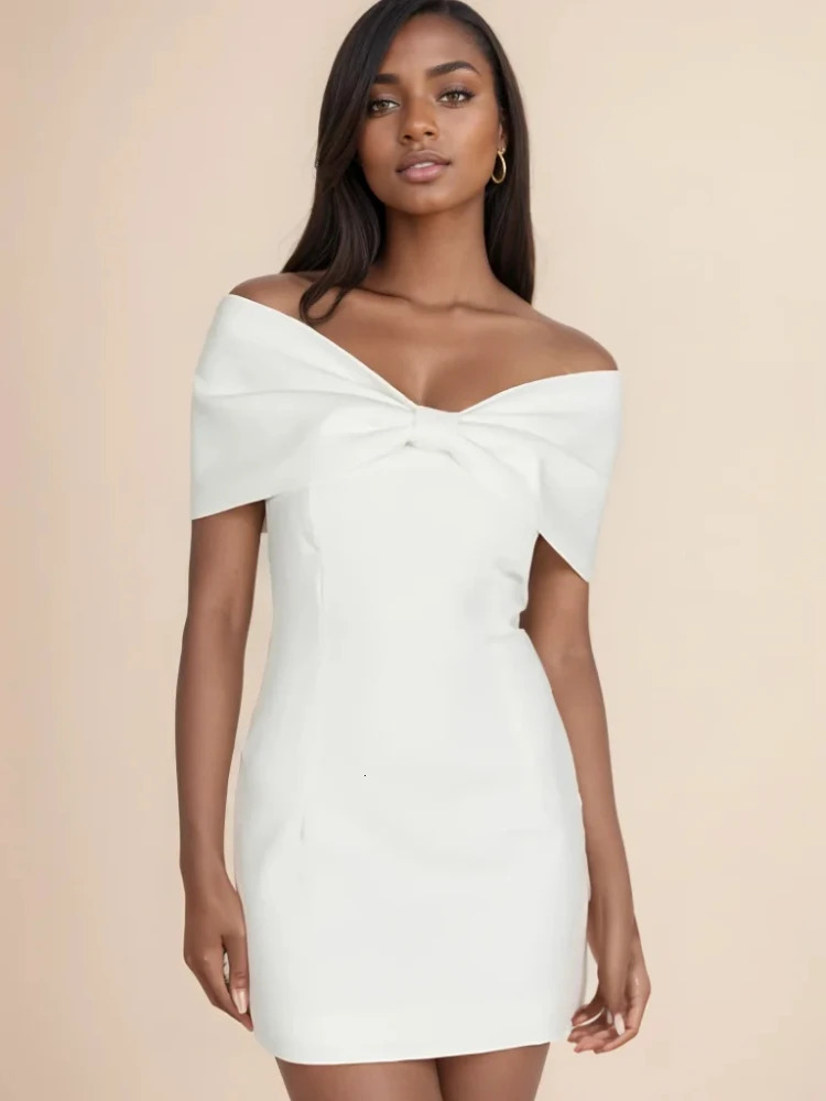 Summer Red Elegant Bow Tie Mini Alin Slim Dress Spring Sexy Collar Casual Party Fashion Women Clothing 240513