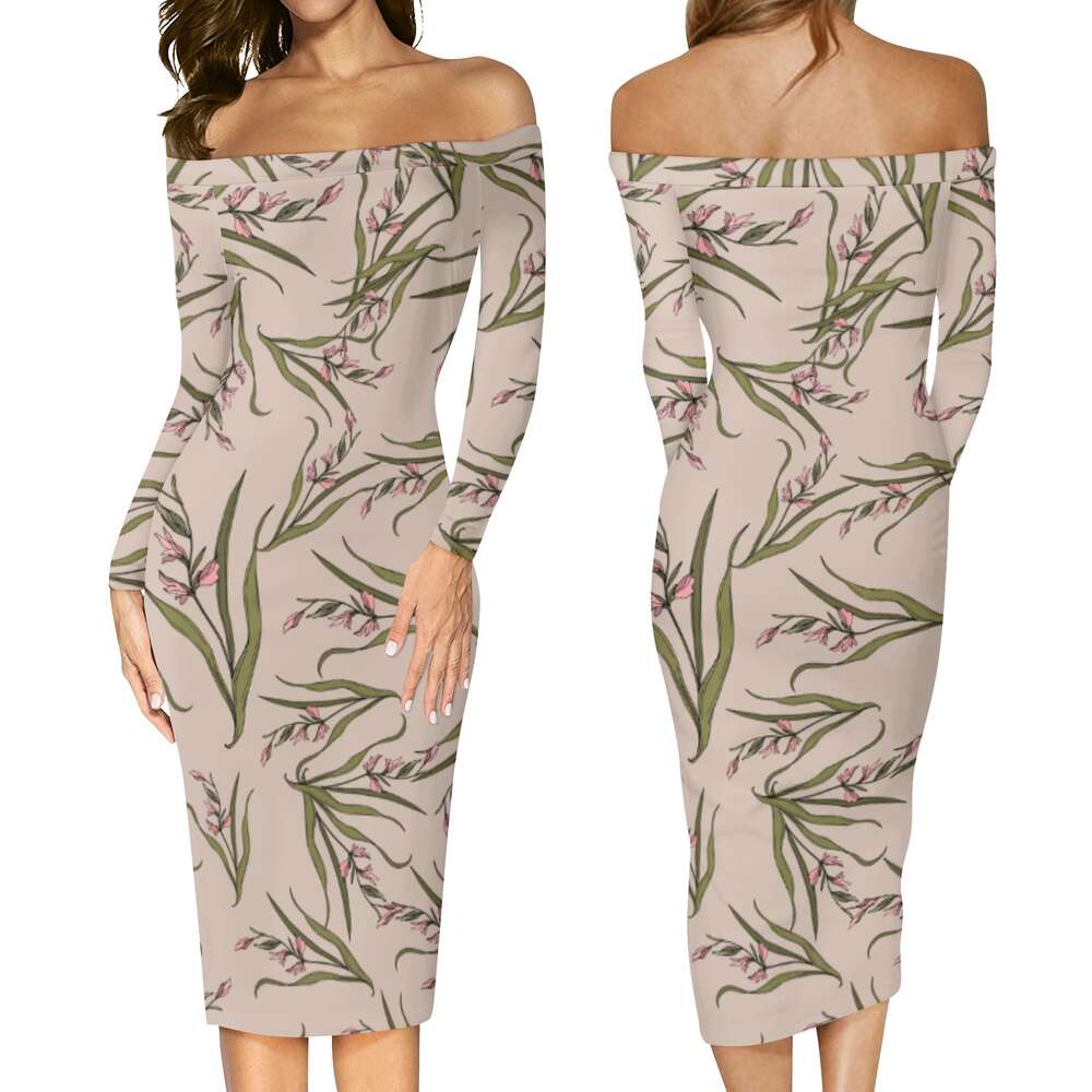 Women's Long Sleeve Off The Shoulder Lady Dress dongdumaoyi P1557751652