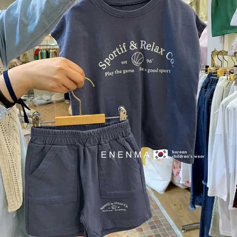 Clothing Sets 100% Cotton 1-7 Year Old Boys Korean Loose Short Sleeves+Shorts 2 Pieces Summer New Sweat-absorbing and Breathable Childrens Set WX