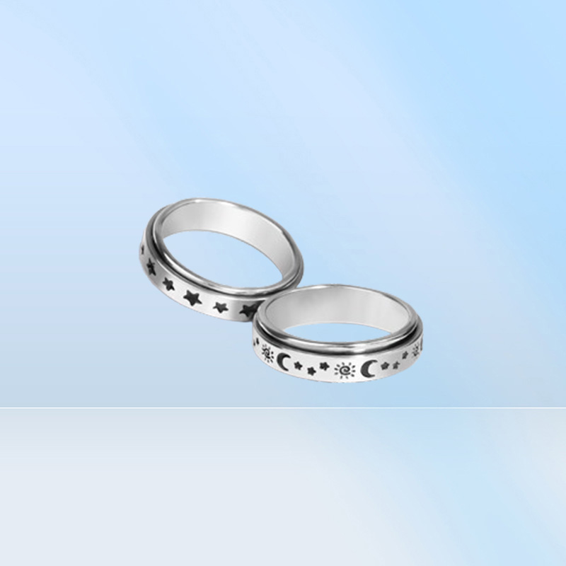 Fashion Rotatable Spinner Stainless Steel Rings Moon Sun Cat Star Flower Heart Cloud Jewelry For Women Men Mix Style Party Gifts W