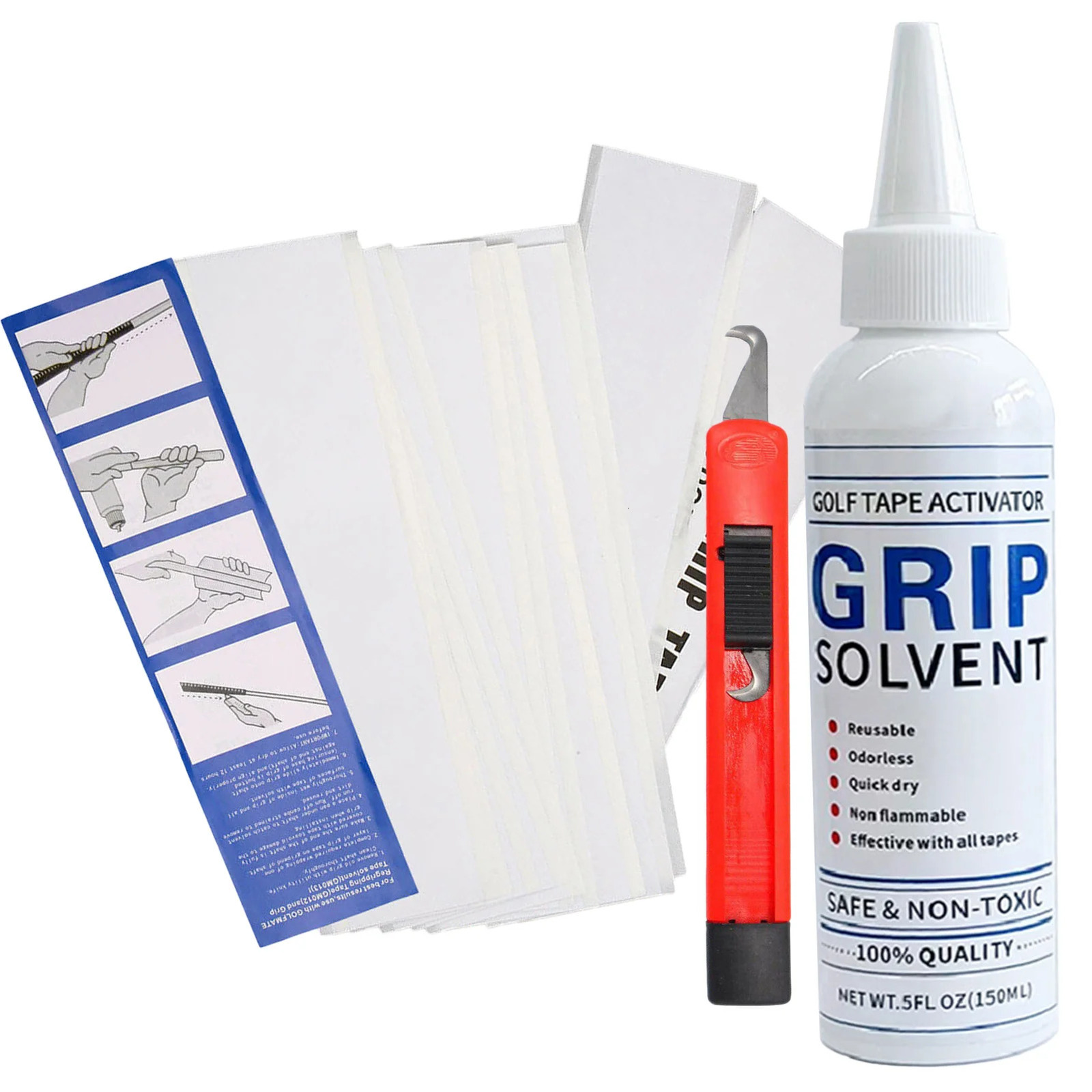 Golf Club Grip Kit Tape Strips Golf Grip Removal Tool Gripping Solvent Hook Blade Golf Regripping Repair Set Replacement Kit 240516