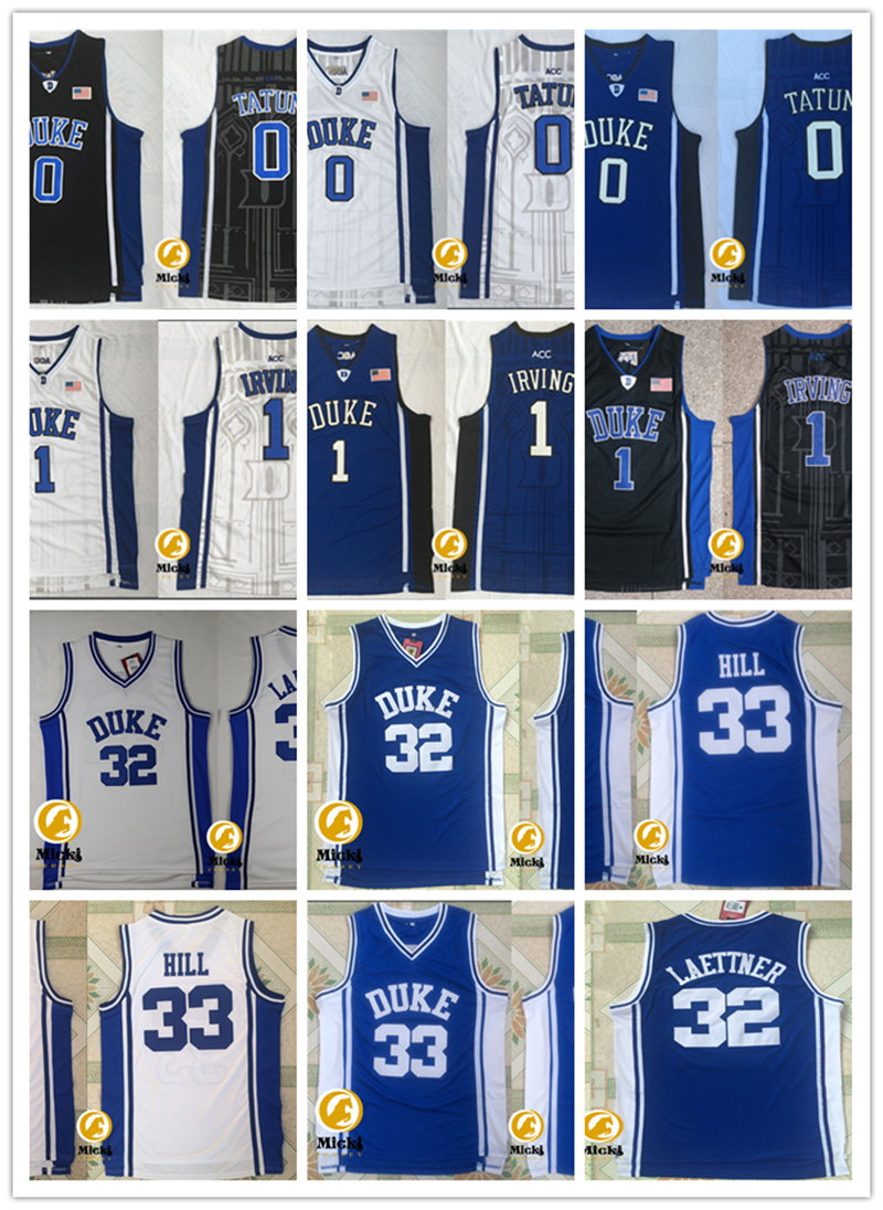 Mens Jayson Tatum Kyrie Irving Duke Basketball Jersey Stitched 32 Christian Laettner 33 Grant Hill Duke Blue Devils Jersey S-3XL