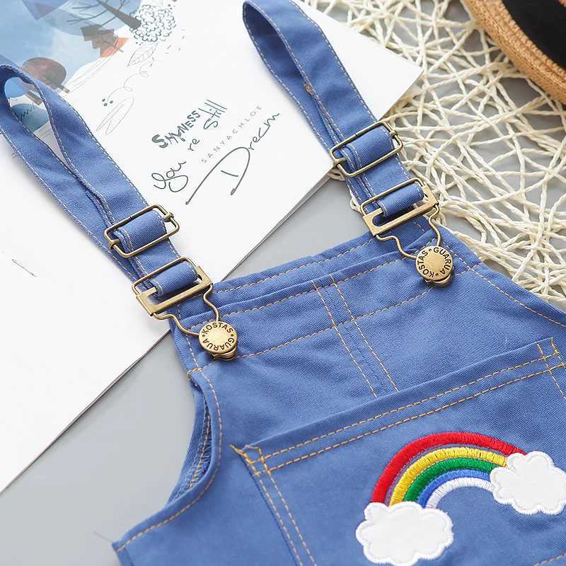 Clothing Sets 2PCS childrens summer clothing set fashionable rainbow striped T-shirt+full set of pants cotton childrens short sleeved set boys and gir