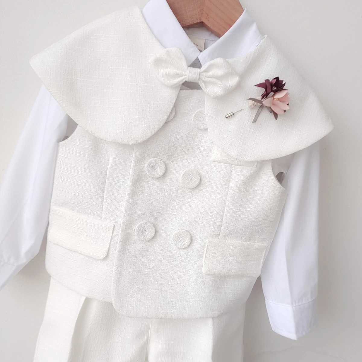 Clothing Sets Childrens clothing set 9-month-4-year-old birthday dress boys and girls white fashion set mens shawl vest shorts with shoulder strap hat