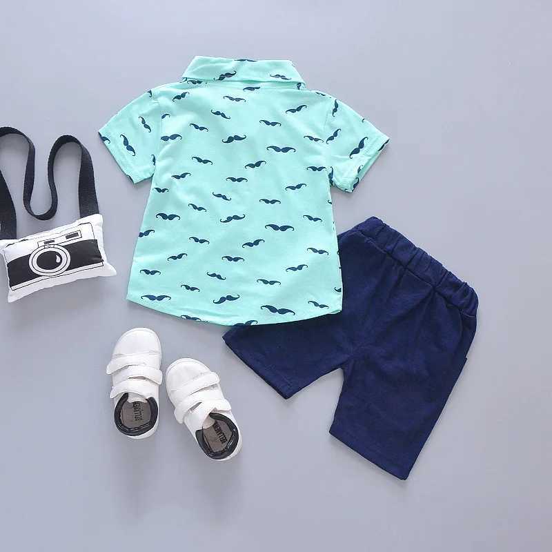 Clothing Sets Summer new cute mens clothing childrens printed short sleeved printed shirt+shorts childrens cotton cute baby clothing WX