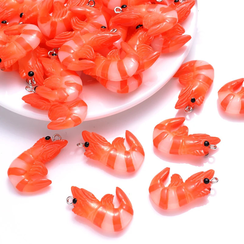 10Pcs Charms Simulation Shrimp 20x30mm Resin Pendant for Earring Bracelet Necklace Keychain DIY Jewelry Making Accessories 240507