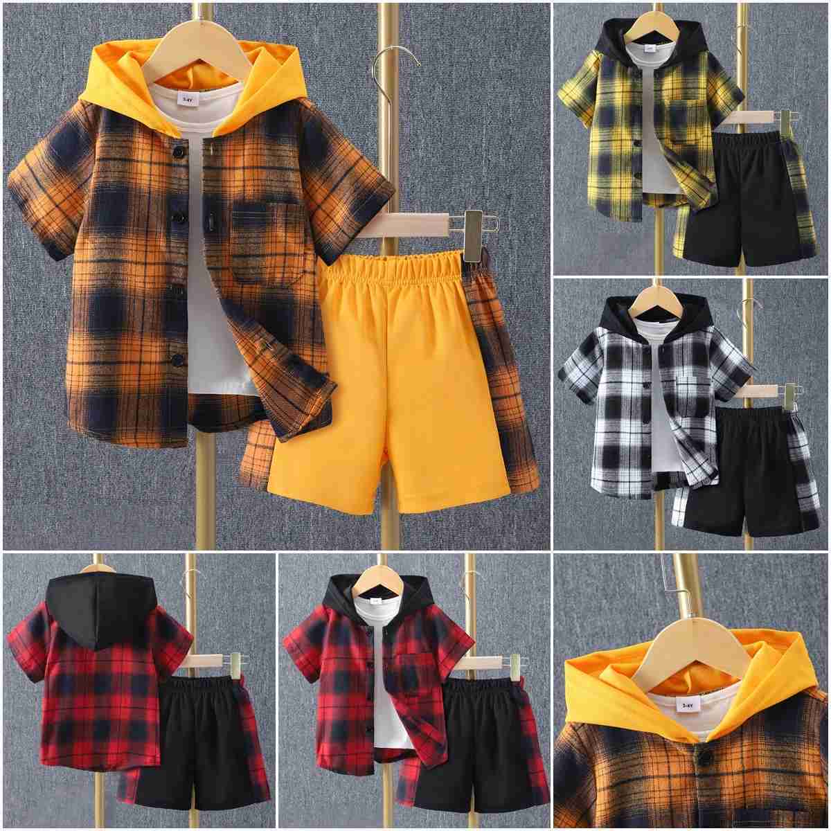 Clothing Sets Childrens clothing set childrens and boys clothing short sleeved hooded shirt+short sleeved childrens 2-piece cotton summer baby clothin