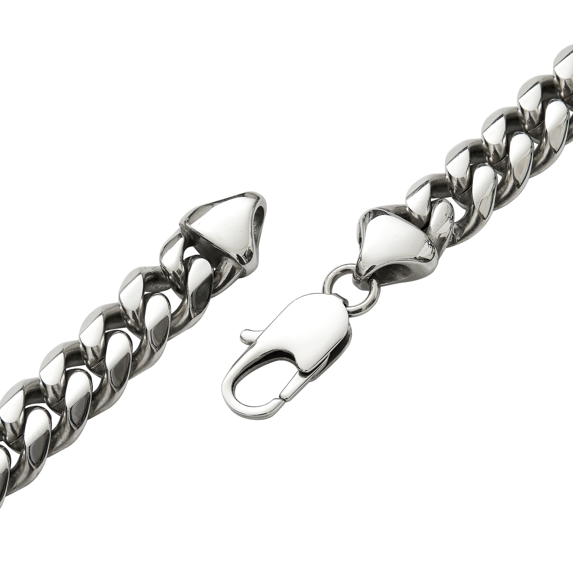 6mm-12mm Hip Hop Stainless Steel Cuban Link Chain Necklace Brcelet Sier Color Jewelry Set