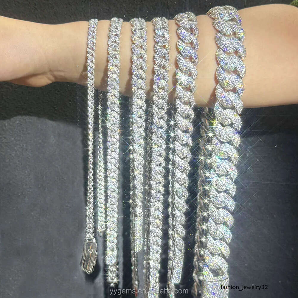 Hot-sale Iced Out 6mm-13mm Vvs Moissanite Dia Chain S Sterg Sier Cuban k for Men Hiphop Fine Jewlery Necklaces