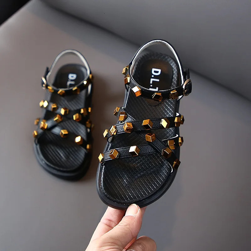 Princess Rivet High Quality Shoes Kids Sandles For Little Girls Children Summer Fashion Sandals 3 4 5 6 7 8 9 10 11 12 240506