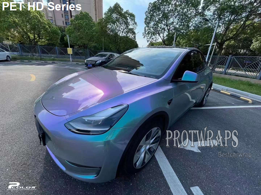 HD Indigo Blue Purple Chameleon Flip Gloss Vinyl Wrap Covering Film With Air Release Initial Low Tack Glue Self Adhesive Foil 1.52x18m 5X59ft With PET