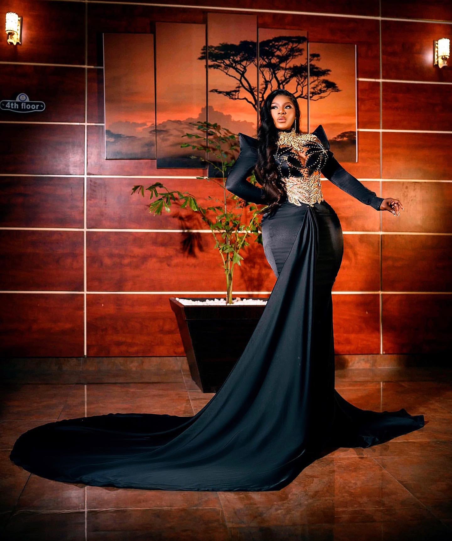 2024 Aso Ebi Black Mermaid Prom Dresses Lace Beaded Satin Evening Formal Party Second Reception Birthday Engagement Gowns Dress ZJ044
