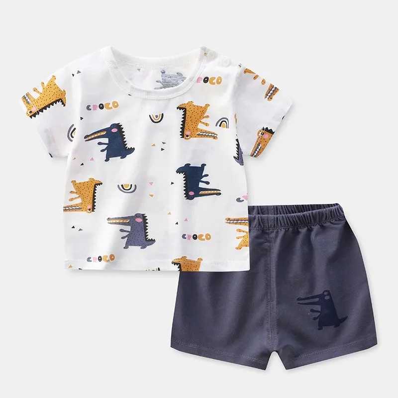 Clothing Sets Summer Baby Cartoon Full Print TShirt Shorts Suit Casual Short Sleeve Tops Two Piece Boys And Girls Thin Loose Sets Outer Wear H241214