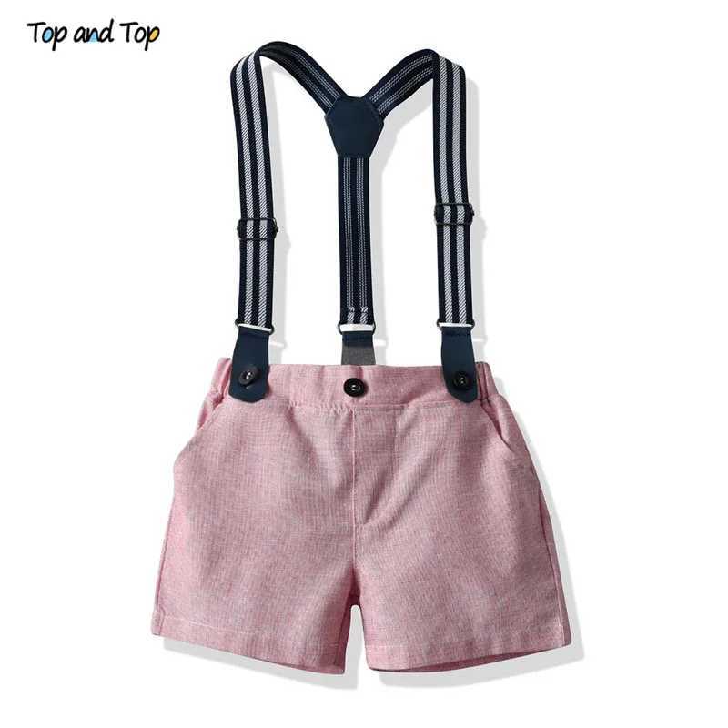Clothing Sets Top and Top Summer Childrens Baby Boys Formal Set Short sleeved Shirt+Suspended Pants Casual Clothing Set Gentleman Set 2PCS WX