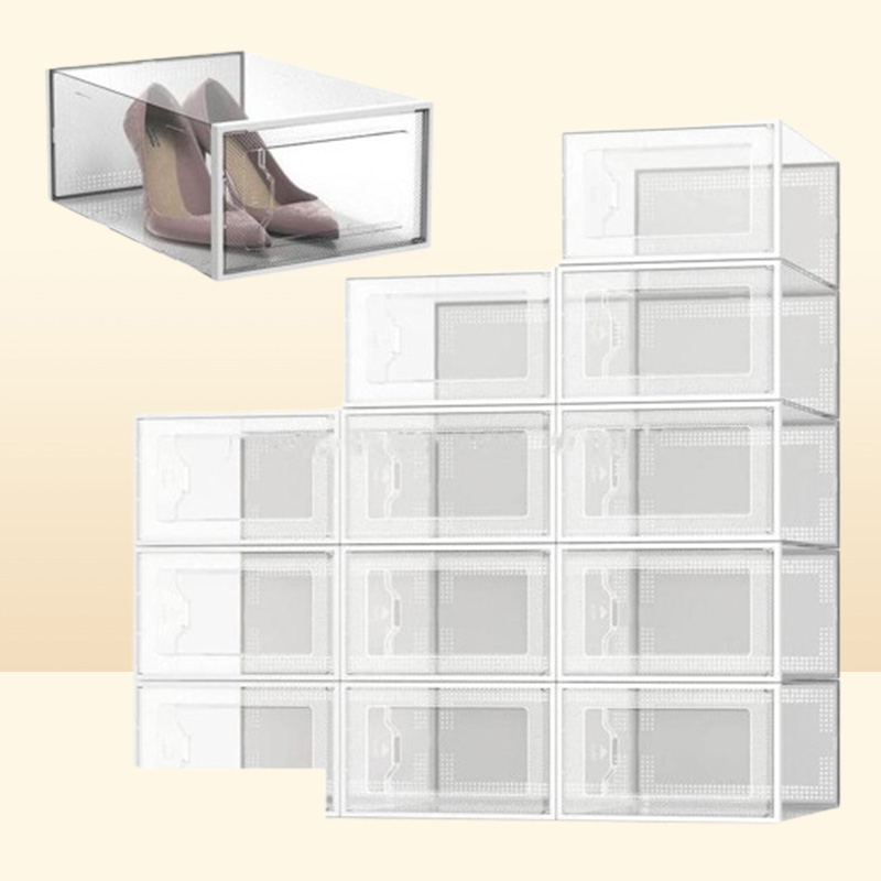 Storage Boxes Bins Shoe Clear Plastic Stackable Organizer For Closet Foldable Shoes Containers Holders Drop Delivery Home Garden H1678990