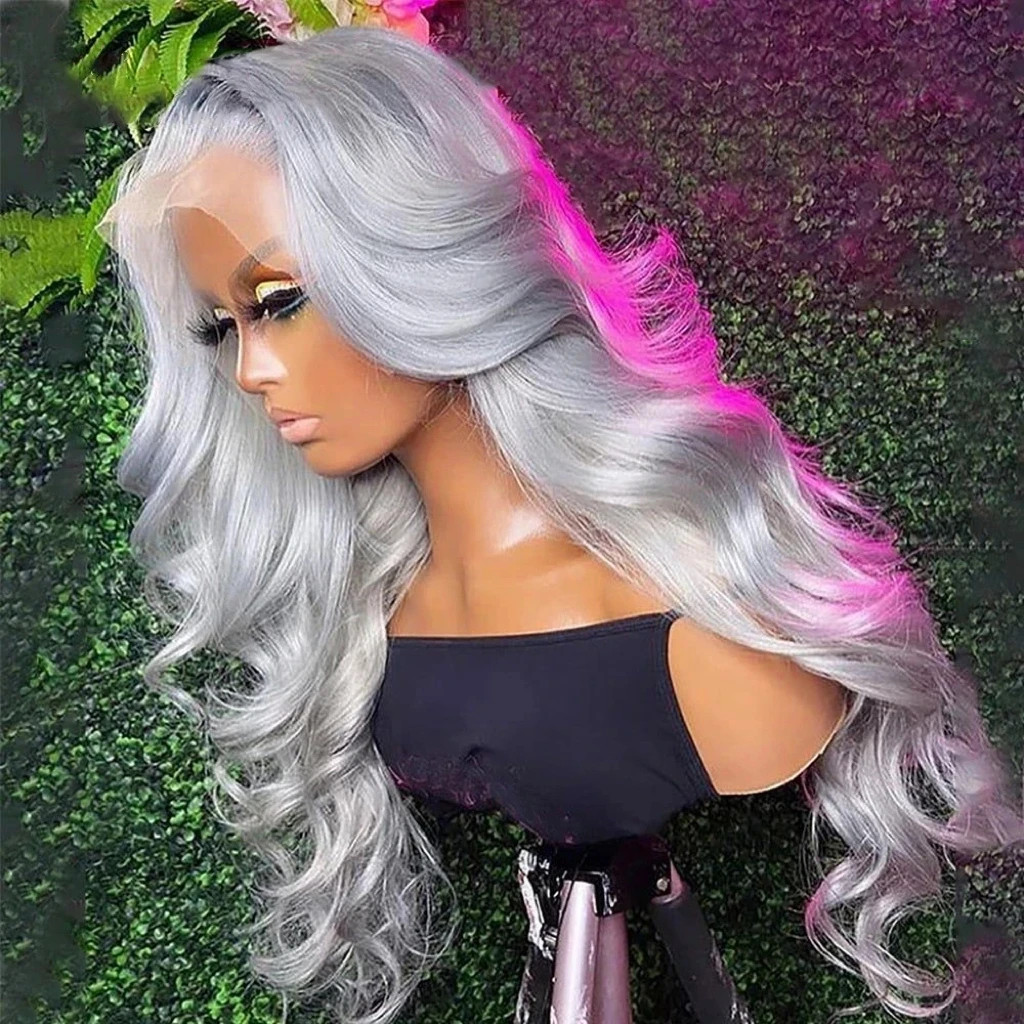 Brazilian Bone Straight 13x4 Transparent Lace Front Human Hair Wigs Sliver Grey Color