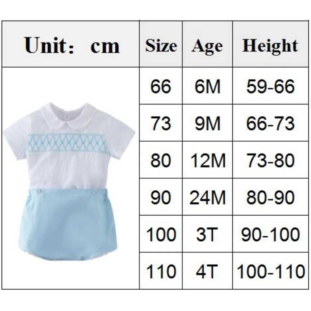 Clothing Sets 6-48 months mens clothing short sleeved Spanish top blue shorts set baby cotton birthday set childrens fashion WX