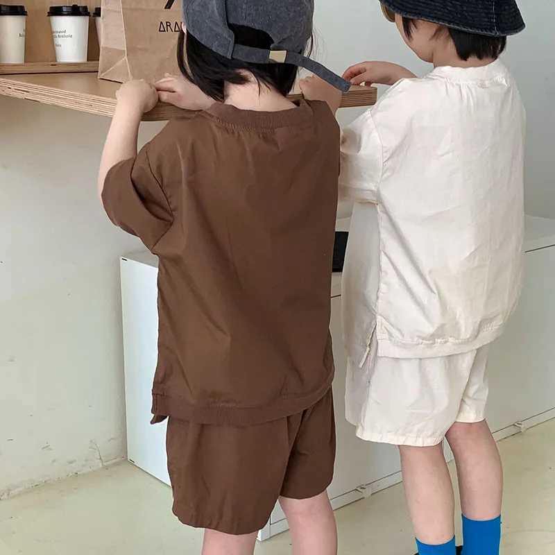Clothing Sets Summer childrens clothing set for boys and girls simple loose cotton short sleeved shorts set 2-piece childrens clothing WX