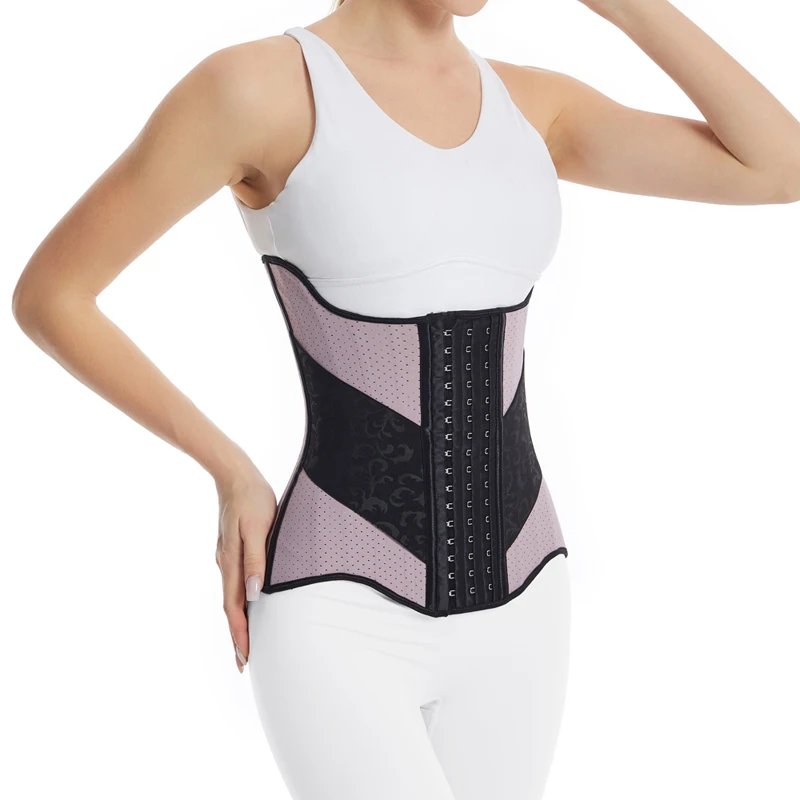 25 Steel Boned Shaping Latex Waist Trainer Corset Underbust Waist Cincher Workout Shapewear 3 Rows Hooks Body Shaper Slimming Underwear Purple Beige