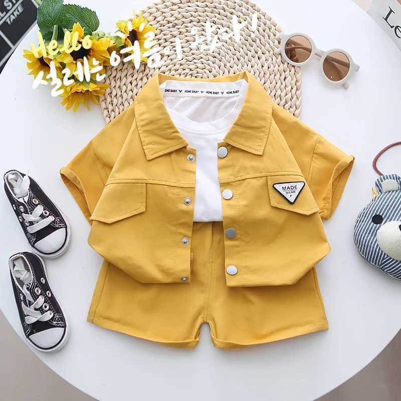 Clothing Sets Hot boy clothing summer set 2023 childrens short sleeved handsome shirt+pants set 1 2 3 4 years childrens clothing WX