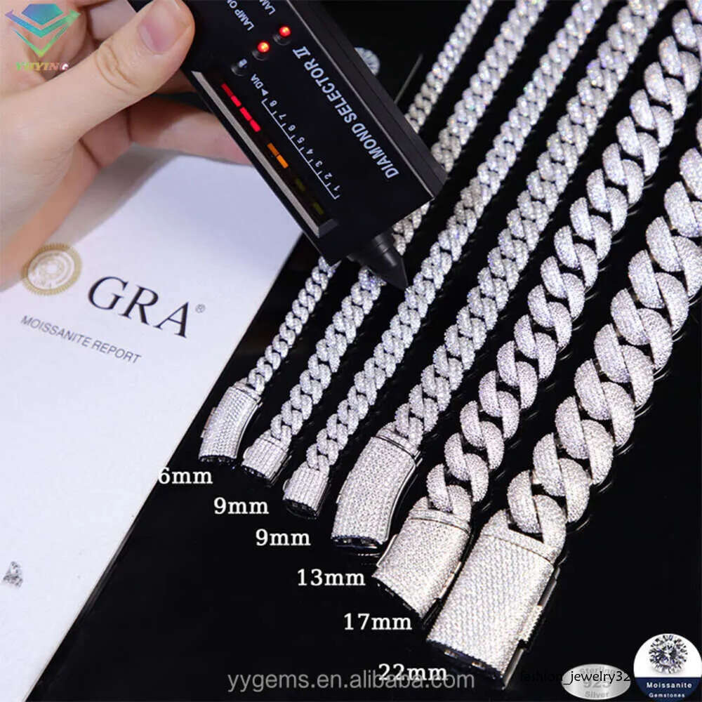 Hot-sale Iced Out 6mm-13mm Vvs Moissanite Dia Chain S Sterg Sier Cuban k for Men Hiphop Fine Jewlery Necklaces