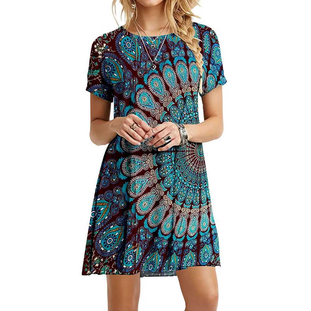 Basic Casual Dresses New Fashion Tie-Dye Print Loose Mini Dress Women Short Slve Oversized Summer Dresses Casual Strtwear Sundress Ladies Vestido Y240