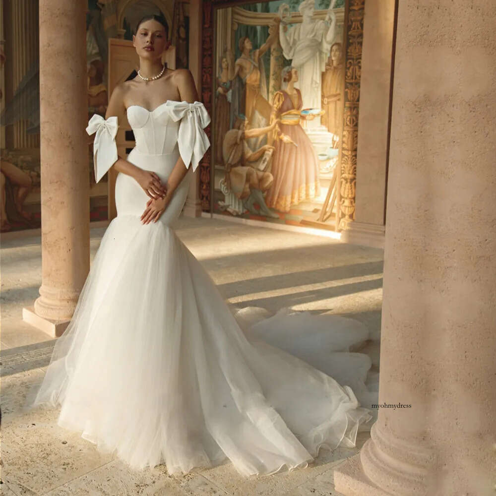 Dresses for Women Bow Sleeveless Mermaid Wedding Dress 2024 Sweetheart Sweep Train Satin robe de mariee 0516