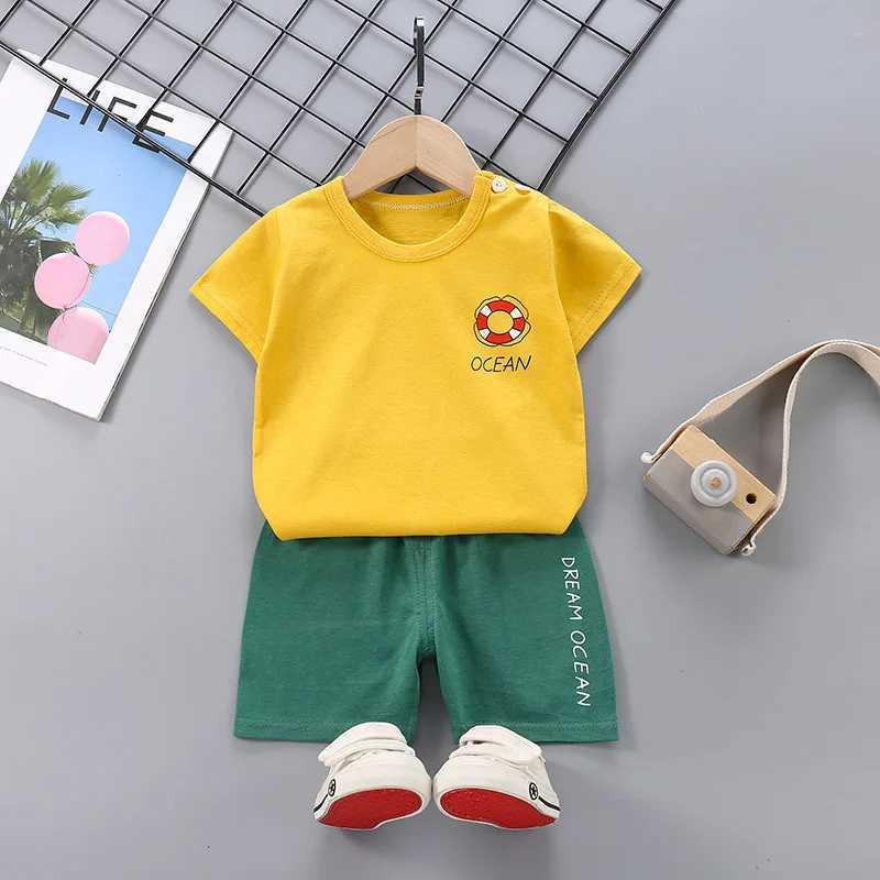 Clothing Sets 1-5Y baby clothing set cartoon short sleeved top+pants 2PCS girl set childrens boy set childrens track and field clothing casual baby cl