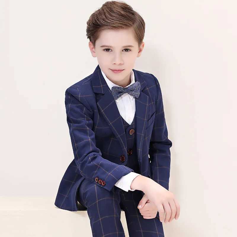 Clothing Sets Childrens boy white jacket vest pants 3-piece set childrens Baptist wedding ball set baby boy elegant dress youth party costume WX