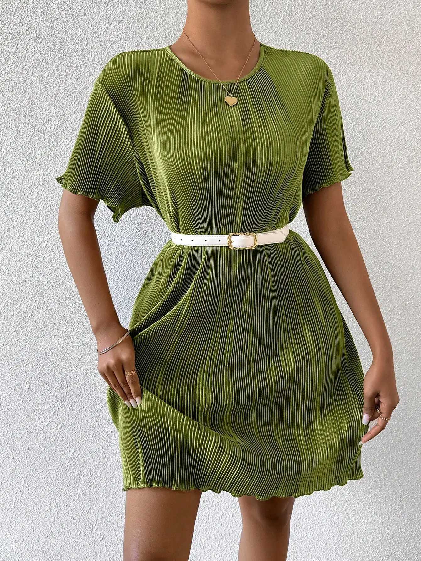 Basic Casual Dresses 2024 womens dressWomens Long Dress Women s Dress Wig Waist Belt Casual Wear and comfortable version daily commuting sea Y240515