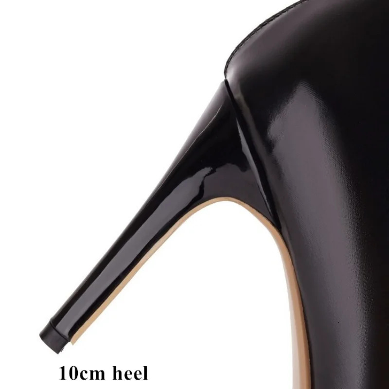 New Ochanmeb Sexy Stiletto Bright Patent Leather Trousers Thin High Heels Black White Red Stretch Boots Pants Shoes Chic 240515