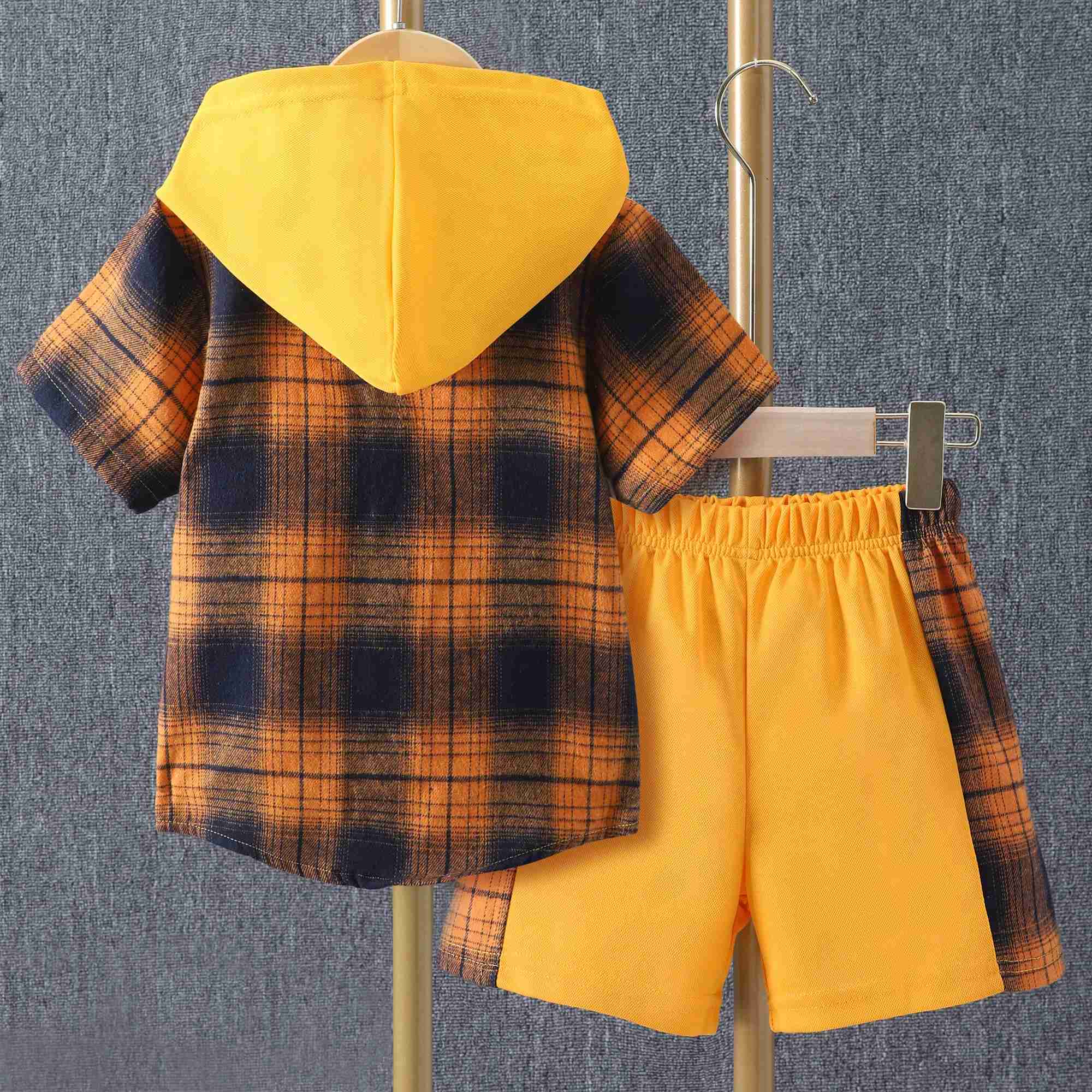 Clothing Sets Childrens clothing set childrens and boys clothing short sleeved hooded shirt+short sleeved childrens 2-piece cotton summer baby clothin