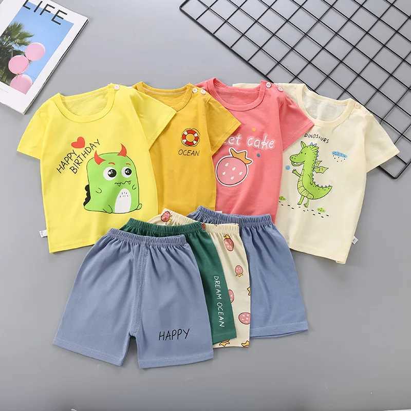 Clothing Sets 1-5Y baby clothing set cartoon short sleeved top+pants 2PCS girl set childrens boy set childrens track and field clothing casual baby cl