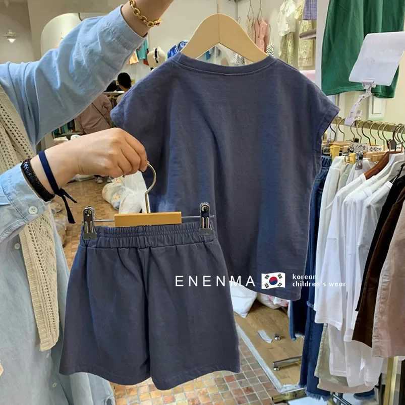 Clothing Sets 100% Cotton 1-7 Year Old Boys Korean Loose Short Sleeves+Shorts 2 Pieces Summer New Sweat-absorbing and Breathable Childrens Set WX