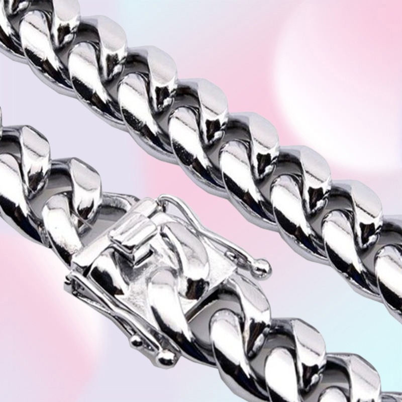 fine 18K Gold Plated chain jewelry Stainless Steel High Polished Miami Cuban Link Necklace Men Punk 15mm Curb Double Safety Clasp