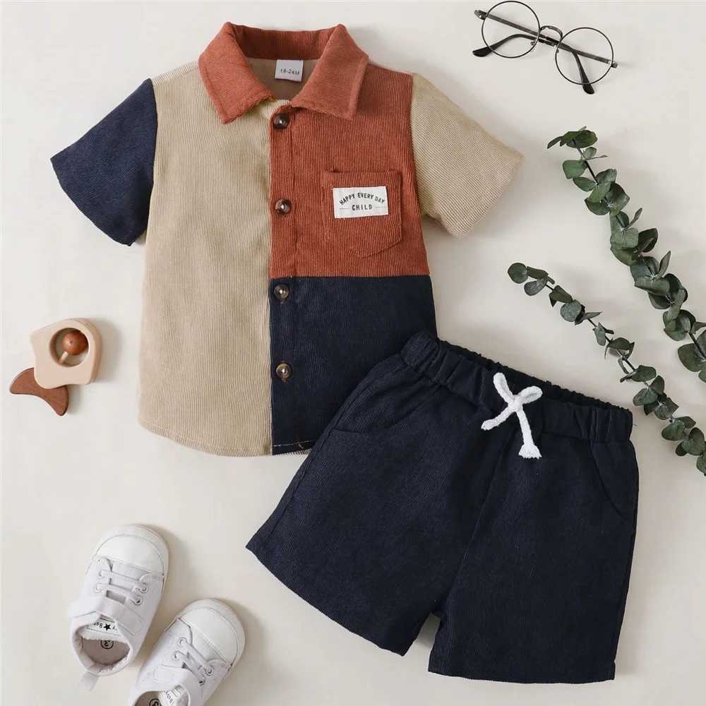 Clothing Sets 2-piece color blocking shirt and solid color shorts set for 1-6 year old children and boys cool and perfect for daily summer clothing fo
