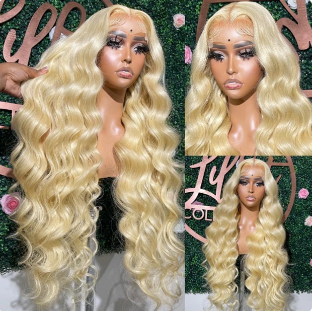 Brazilian Body Wave Transparent 613 Lace Frontal human hair Wigs honey blonde PrePlucked 13x6