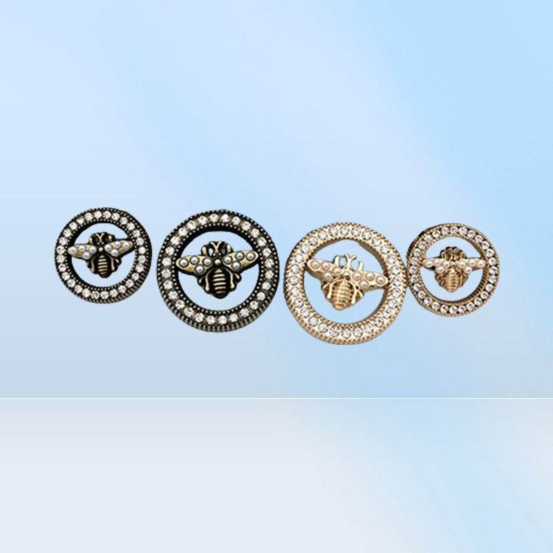 Metal Vintage Bee Diy Sewing Button Round Crystal Pearl Bee Buttons for Shirt Sweater Coat