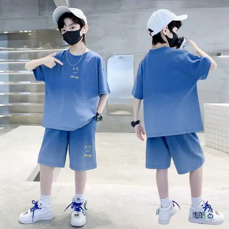 Clothing Sets Summer Youth Boys Clothing Set Childrens and Girls Gradient T-shirt and Shorts 2-piece Set Childrens Top WX