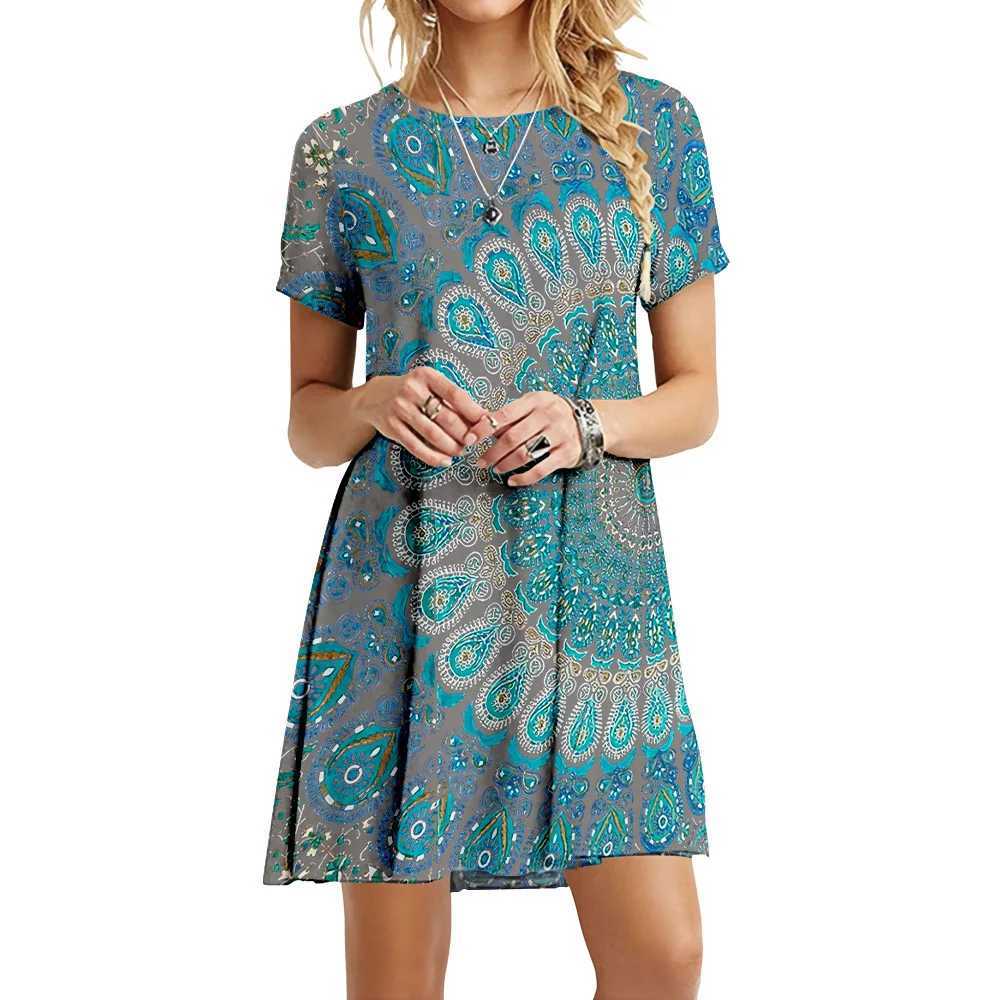 Basic Casual Dresses New Fashion Tie-Dye Print Loose Mini Dress Women Short Slve Oversized Summer Dresses Casual Strtwear Sundress Ladies Vestido Y240