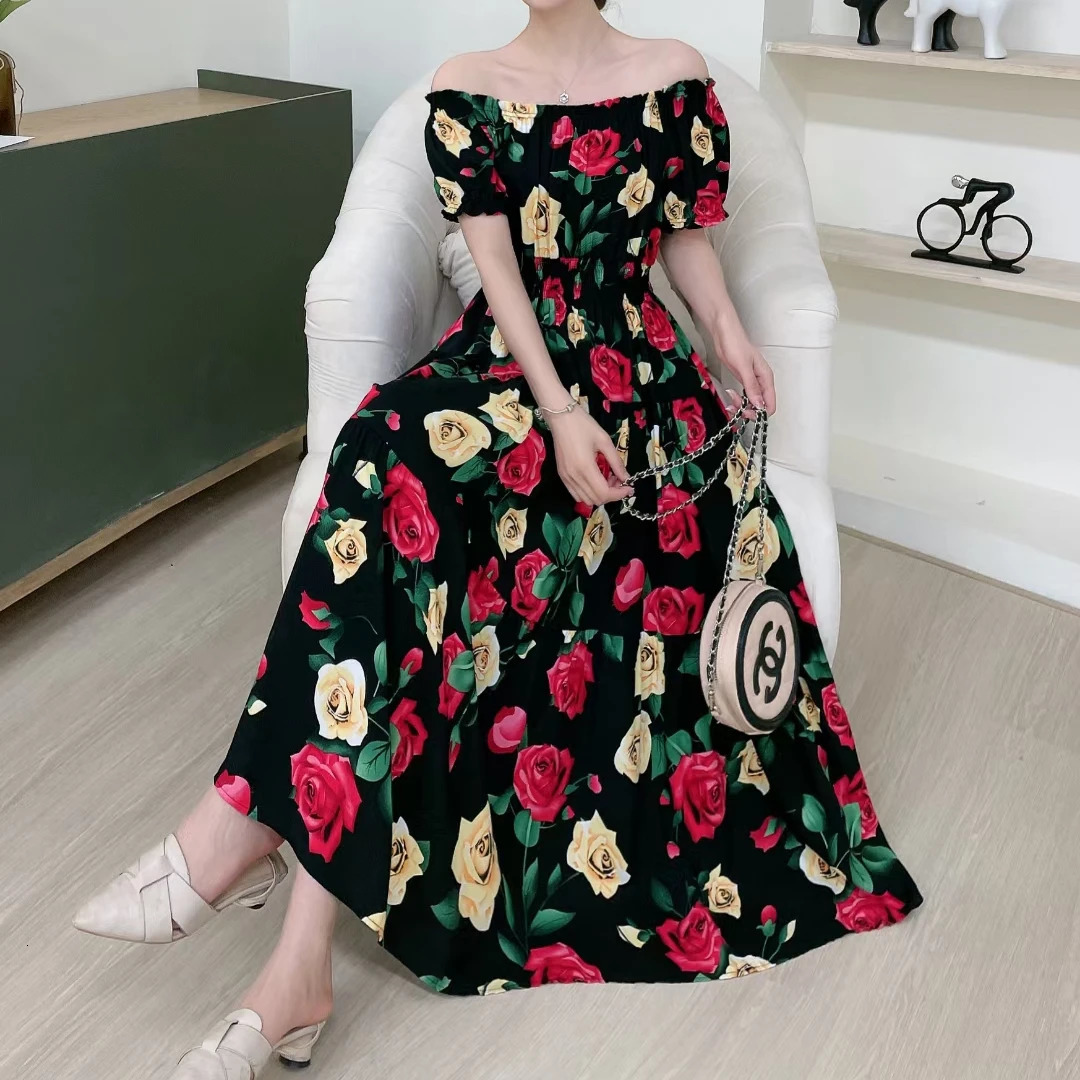 THHONE Vestidos Robe Maxi Long Dress Women Summer Indian Clothes Bohemian Cotton Linen Floral Short Sleeve Korean Style Casual 240516