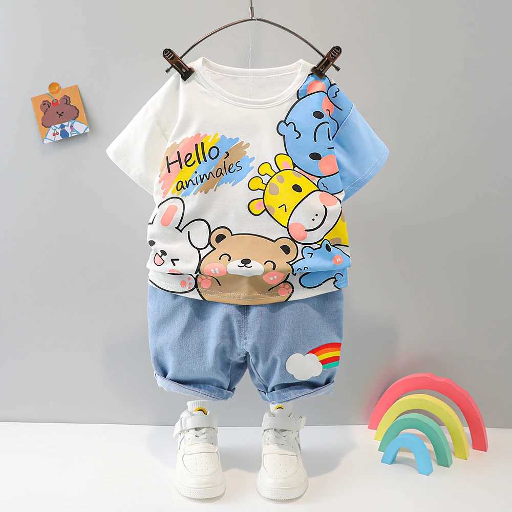 Clothing Sets Summer Boys Clothing 1 2 3 4 Year Old Cute Cartoon Fashion Cotton Short sleeved Casual Cool Breathable Shorts Set WX