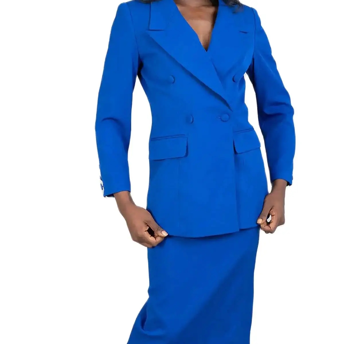 Blue Women Skirts Suits 2 Pieces Custom Made Slim Fit Double Breasted Mother Of Bride Blazer Graduation Ceremony Attire Wear