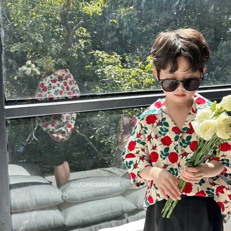 Clothing Sets 2-11T childrens and boys clothing floral pattern boy cotton shirt+short 2-piece clothing boy summer party birthday handsome clothing WX