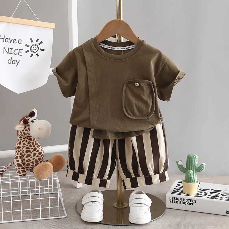 Clothing Sets 2PCS T-shirt Set Baby Summer Fashion Casual Boys and Girls T-shirt Striped Shirt Set Childrens Clothing WX