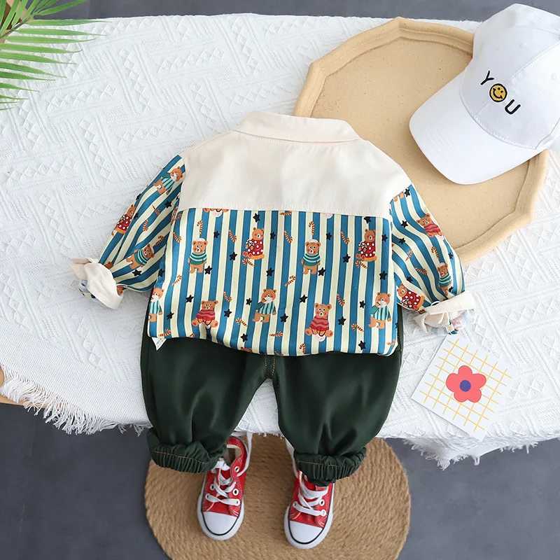 Clothing Sets New Spring Childrens Clothing Childrens Cotton Sports Full Print Striped Shirt and Pants 2 pieces/set Childrens and Boys Casual Set 1 2 