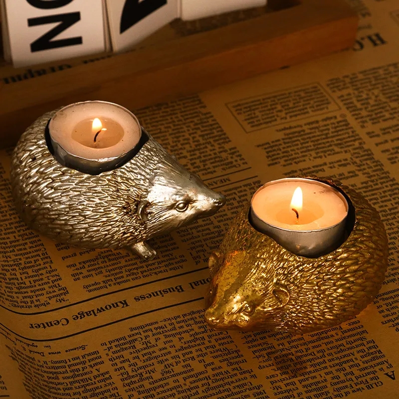 Resin Hedgehog Candle Holders Decoration Home Living Room Candlestick Ornaments H260310